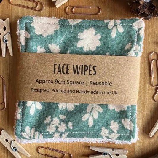 Reusable Face Wipes Green Floral Pattern