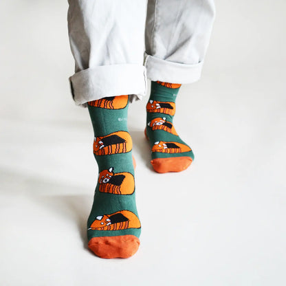 Red Panda Socks | Bamboo Socks | Green Socks