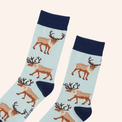 Reindeer Bamboo Socks | Blue | Bare Kind