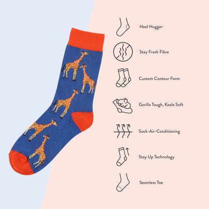 Northern Giraffe Socks | Bamboo Socks | Blue Socks