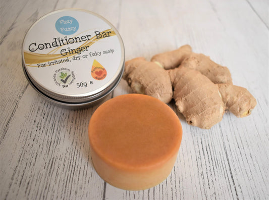 Handmade Solid Conditioner Bar in Tin. Ginger. Dry Flaky Scalps.