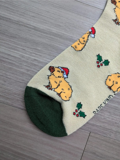 Christmas Capybara Socks | Bamboo Socks | Green Socks
