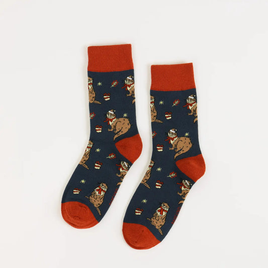 Christmas Otter Socks | Bamboo Socks | Navy Socks