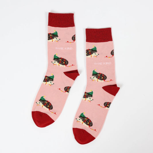 Christmas Hedgehog Socks | Bamboo Socks | Pink Socks