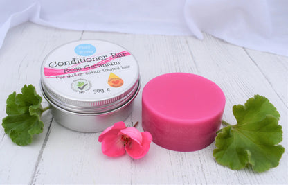 Handmade Solid Conditioner Bar in Tin. Rose Geranium.