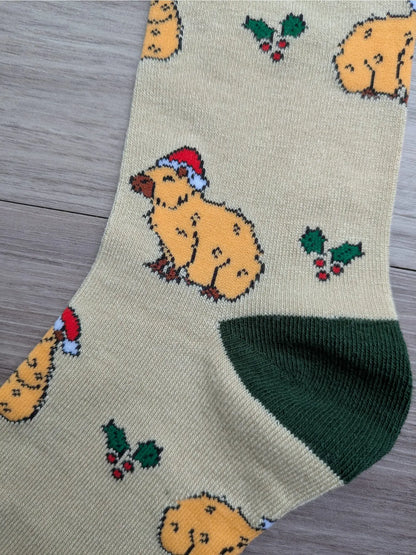 Christmas Capybara Socks | Bamboo Socks | Green Socks