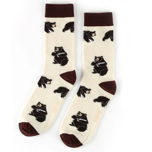 Black Bear Socks | Bamboo Socks | White Socks | Bear Socks