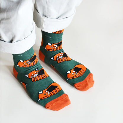 Red Panda Socks | Bamboo Socks | Green Socks