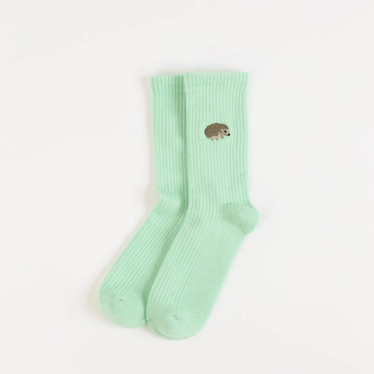 Hedgehog Socks | Ribbed Bamboo Socks | Green Socks