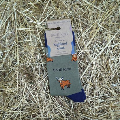 Highland Cow Socks | Bamboo Socks | Green Socks | Farm Socks