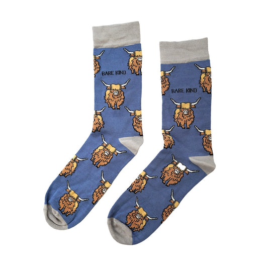 Highland Cow Socks | Bamboo Socks | Blue Socks