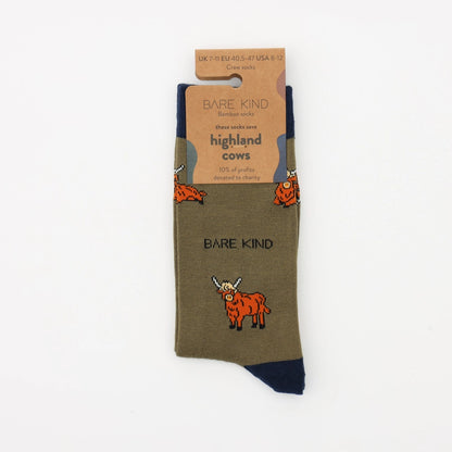 Highland Cow Socks | Bamboo Socks | Green Socks | Farm Socks