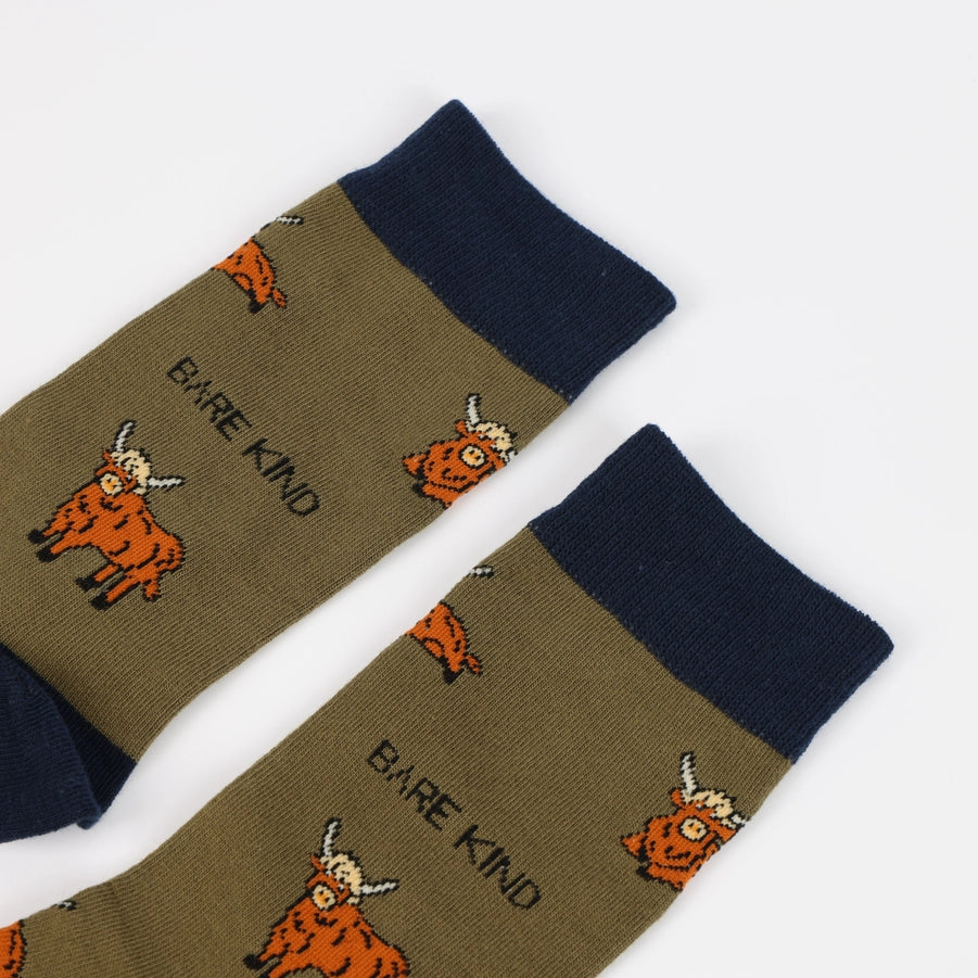 Highland Cow Socks | Bamboo Socks | Green Socks | Farm Socks