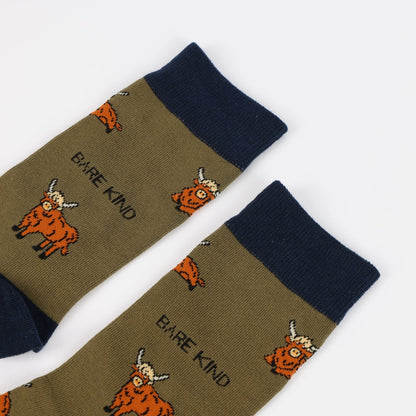 Highland Cow Socks | Bamboo Socks | Green Socks | Farm Socks