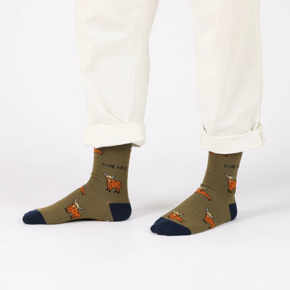 Highland Cow Socks | Bamboo Socks | Green Socks | Farm Socks