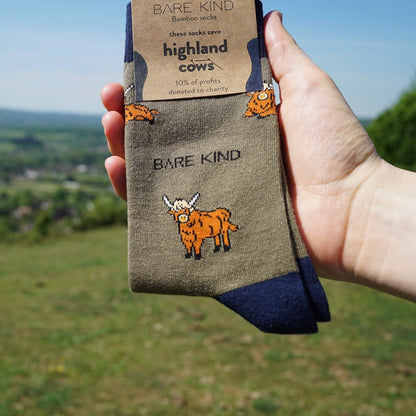 Highland Cow Socks | Bamboo Socks | Green Socks | Farm Socks