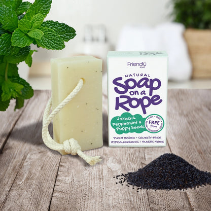 Peppermint & Poppy Seeds Natural Soap On A Rope Bar