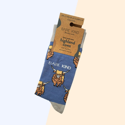 Highland Cow Socks | Bamboo Socks | Blue Socks