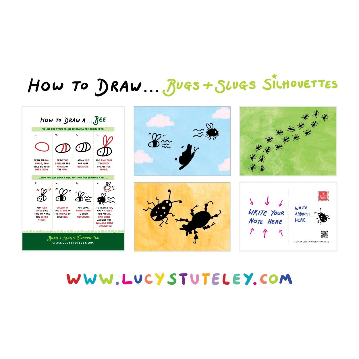 How To Draw... Slugs and Bugs Silhouettes, Activity Postcard