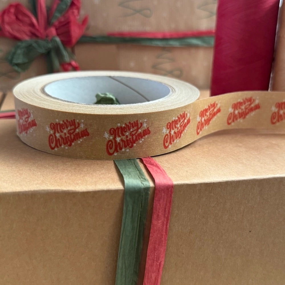 Red & White Festive Biodegradable Paper Tape 24mm X 50m