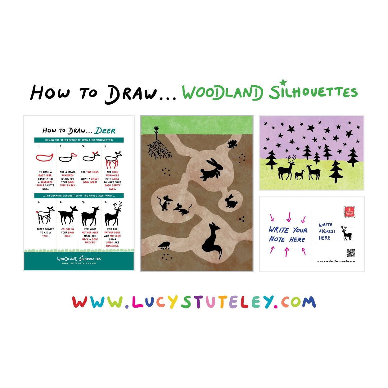 How To Draw... Woodland Silhouettes Activity Postcard Pack