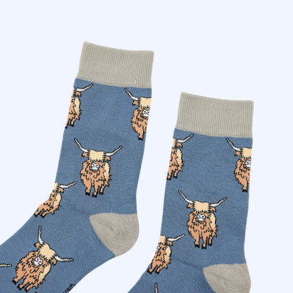 Highland Cow Socks | Bamboo Socks | Blue Socks