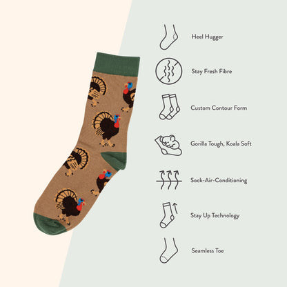 Turkey Socks | Bamboo Socks | Brown Socks | Bird Socks