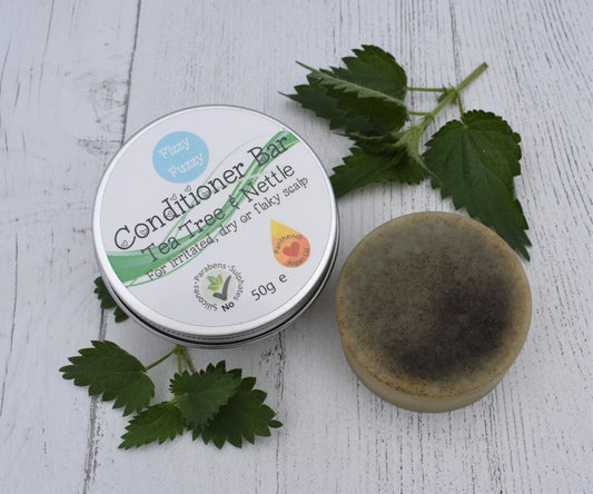 Handmade Tea Tree & Nettle Solid Conditioner Bar Tin Dry Flaky Scalp