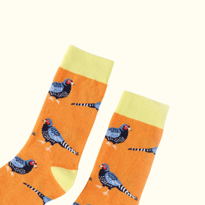 Pheasant Socks | Bamboo Socks | Orange Socks | Bird Socks