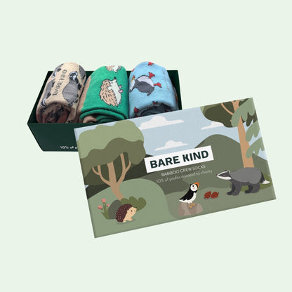 UK Wildlife Bamboo Socks Gift Box | 3 Pairs