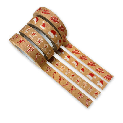 Red & White Festive Biodegradable Paper Tape 24mm X 50m