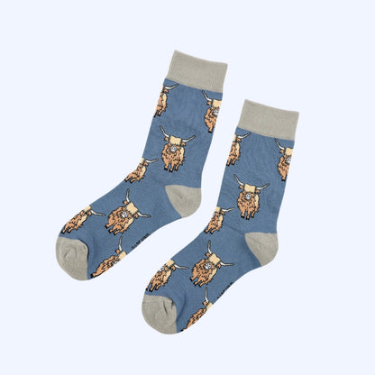 Highland Cow Socks | Bamboo Socks | Blue Socks