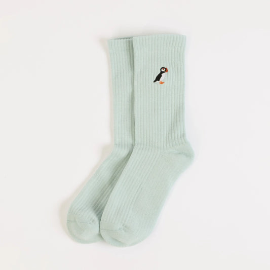 Puffin Socks | Ribbed Bamboo Socks | Blue Socks