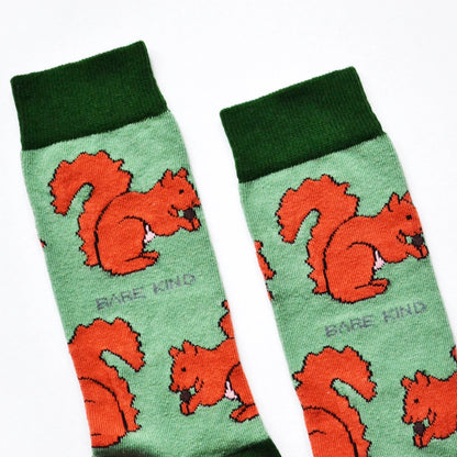 Red Squirrel Socks | Bamboo Socks | Light Green Socks