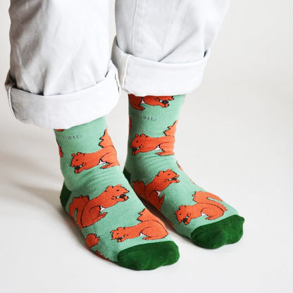 Red Squirrel Socks | Bamboo Socks | Light Green Socks
