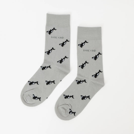 Small Motif Orca Socks | Bamboo Socks | Grey Socks
