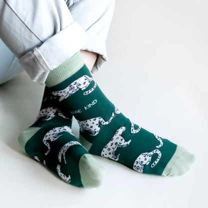 Snow Leopard Socks | Bamboo Socks | Sea Green Socks