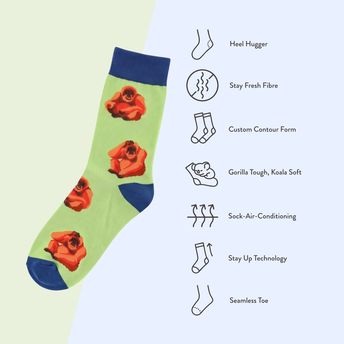 Sumatran Orangutan Socks | Bamboo Socks | Green Socks
