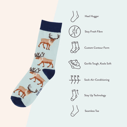 Reindeer Bamboo Socks | Blue | Bare Kind