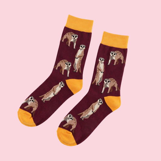 Meerkat Socks | Bamboo Socks | Burgundy Socks