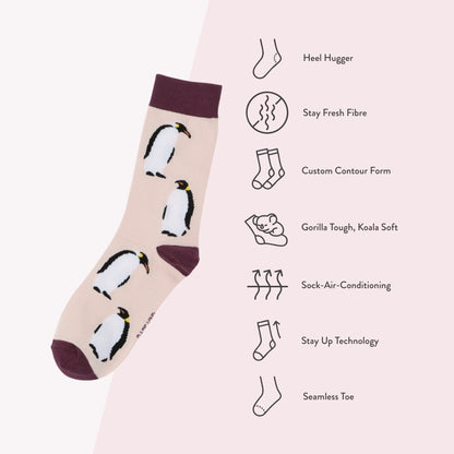 Emperor Penguin Bamboo Socks | Pink & Purple | Bare Kind