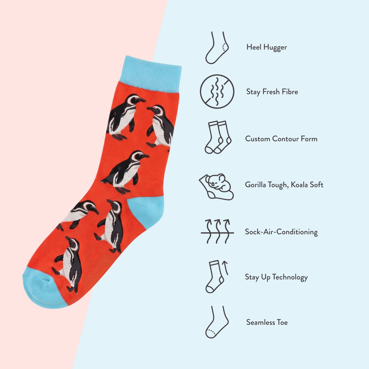 Humboldt Penguin Socks | Bamboo Socks | Orange Socks