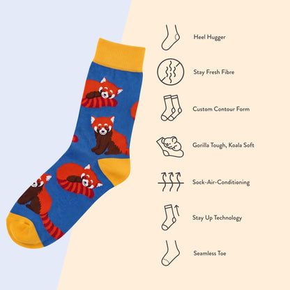 Red Panda Socks | Bamboo Socks | Blue Socks