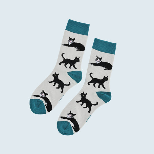 Cat Socks | Bamboo Socks | Grey & Blue Socks