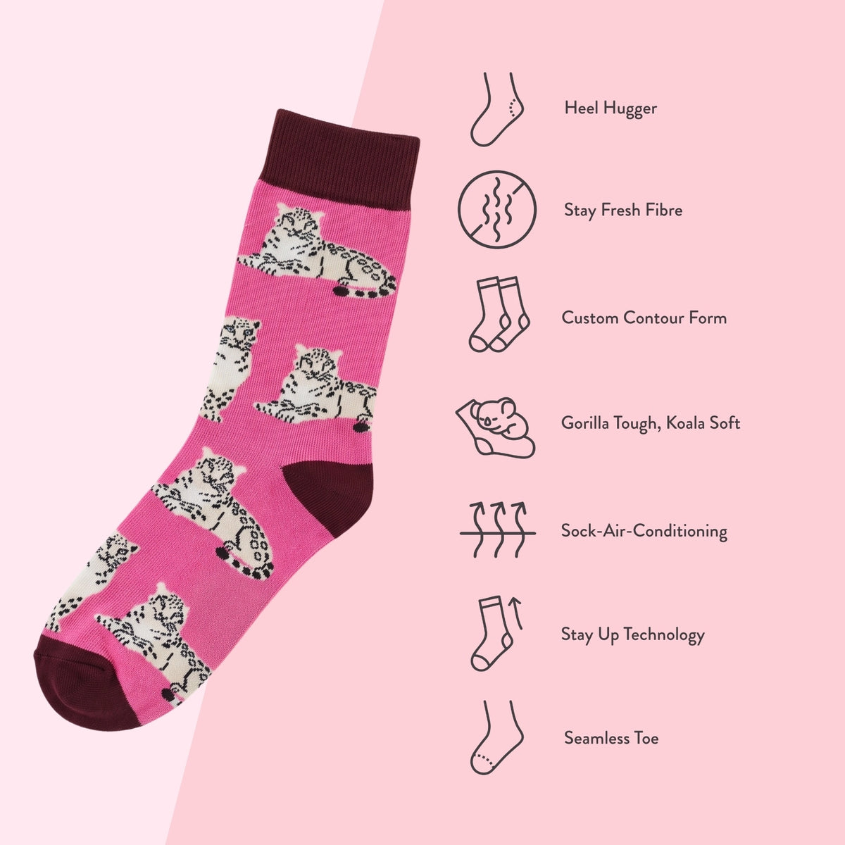 Snow Leopard Socks | Bamboo Socks | Pink Socks