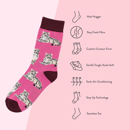 Snow Leopard Socks | Bamboo Socks | Pink Socks