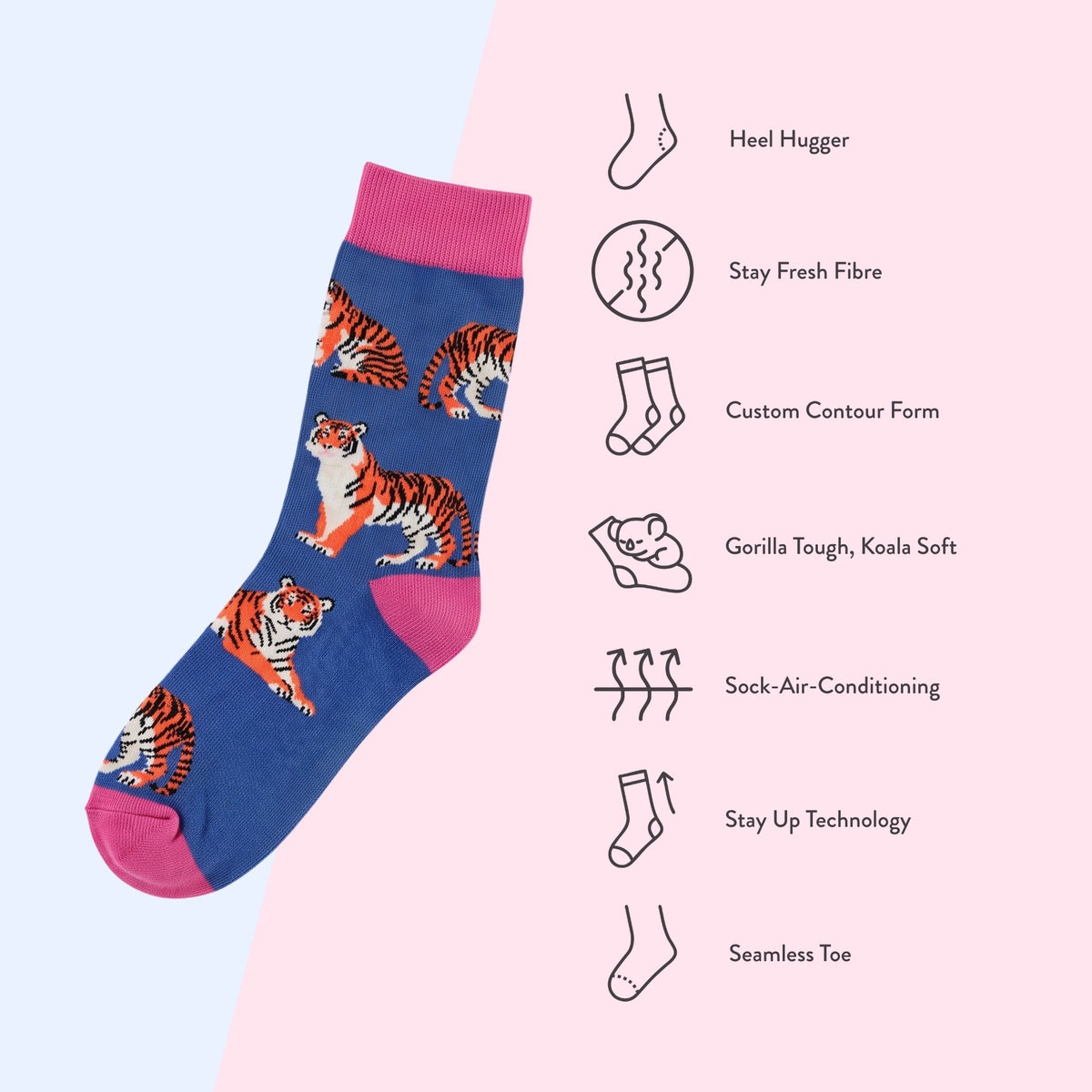 Sumatran Tiger Bamboo Socks | Blue | Bare Kind
