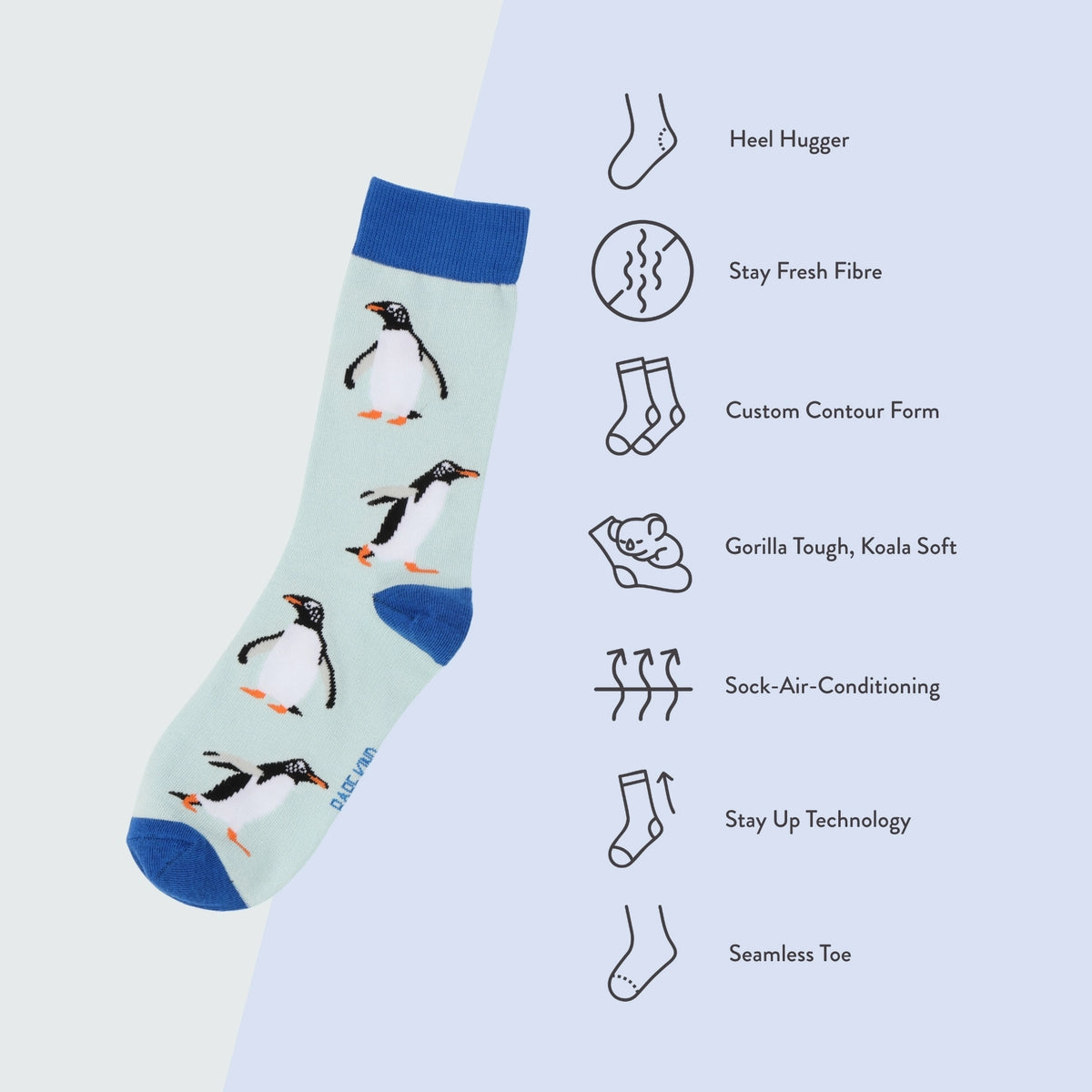 Gentoo Penguin Bamboo Socks | Blue | Bare Kind