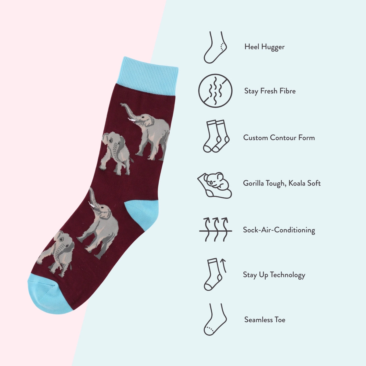 Asian Elephant Socks | Bamboo Socks | Purple Socks