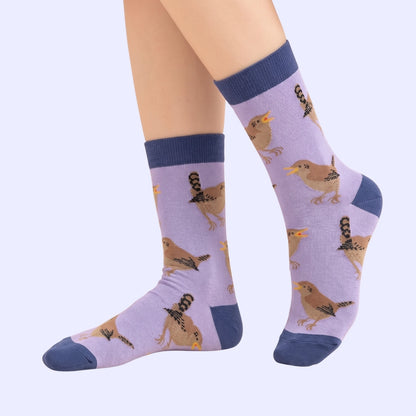Wren bamboo socks by Bare Kind in purple and brown tones, seamless toe construction, adult sizes UK 4-7 and 7-11